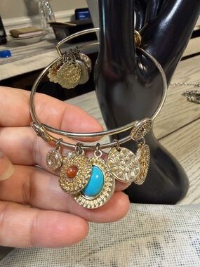 Gold-Tone Turquoise & Coral Charm Bangle Bracelet - Women Jewelry